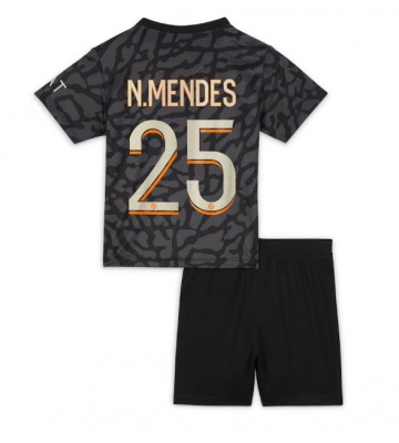 Paris Saint-Germain Nuno Mendes #25 Tercera Equipación Niños 2023-24 Manga Corta (+ Pantalones cortos)